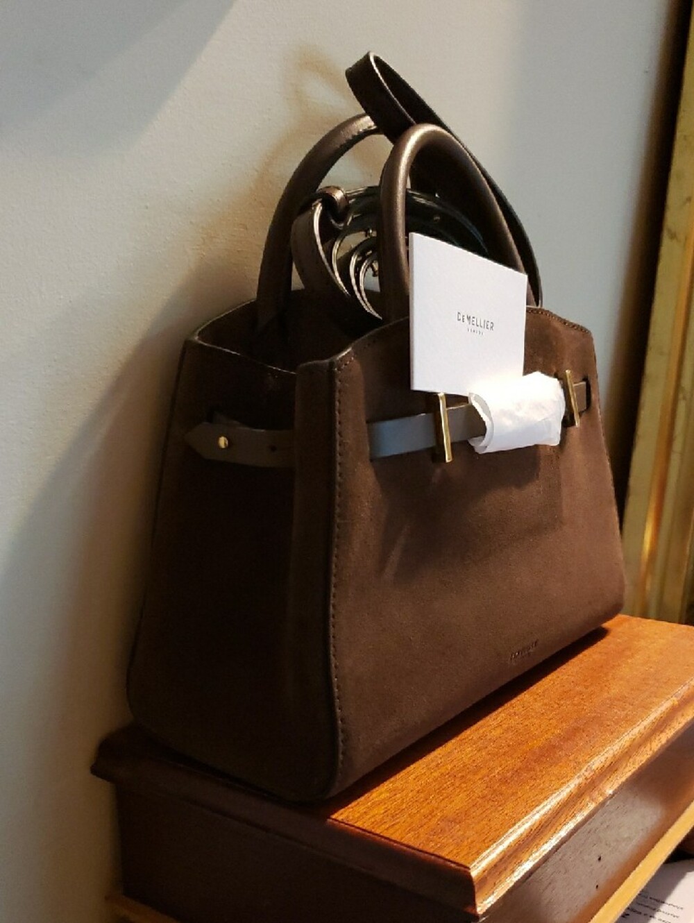 DeMellier Mocha Suede Top-Handle Satchel Small Hudson - Picture 3 of 9